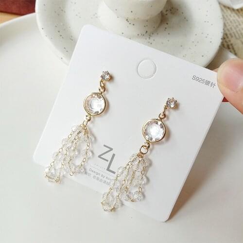 Sweet Girl Earrings Korean Fashion New Earrings Wild Transparent Acrylic Crystal Long Tassel Earrings Womens Wholesale Ohrringe