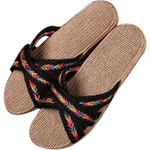 Hot Mens Linen Flip Flops Indoor EVA Comfortable Home Shoes Outdoor Non-slip Beach Flax Slippers Male Casual Men Slides Sandals