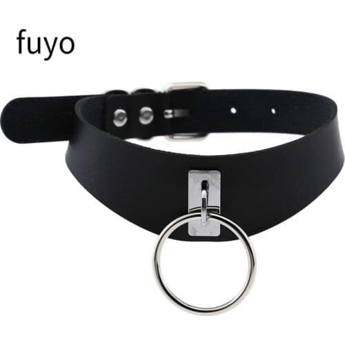 Harajuku PU Leather Choker Necklace For Women Statement Gothic Punk Rock Metal Round Necklaces Sexy Wedding Party Jewelry