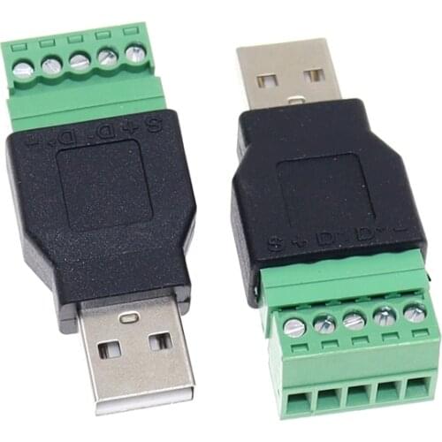 10Pcs USB 2.0 Type A Male to 5 Pin Screw Connector USB Jack with Shield USB2.0 to Screw Terminal Plug Adapter