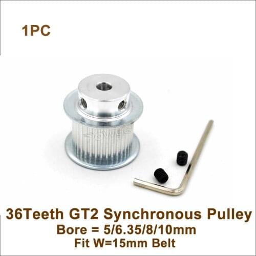 POWGE 36 Teeth 2GT Timing Pulley Bore 5/6.35/8/10mm Fit Width 15mm GT2 Synchronous Belt 36T 36Teeth GT2 Pulley