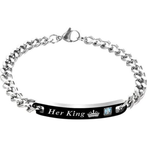 Simple Trendy Titanium Steel Couple Bracelet Classic Chain Design Letter Print Bracelet Best Gift For Valentines Day Memorial