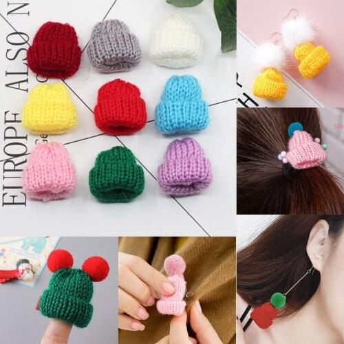 Selling 9 PCS Mini SHandmade Cute Woolen Yarn Hat for Women Clothingweet Knitting Wool Flower Candy for Kids Hair Accessories