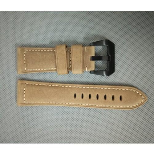 Free shipping 26mm Light brown color arenaceous Genuine leather watch strap with PVD 316L stainless steel buckle 000271gggg