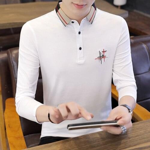 Polo Shirts mens Long sleeve High Quality Solid color 3D Embroidery Polo Shirt Casual 2021 New Arrival polos t-shirt white blue