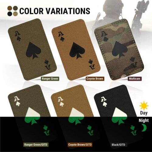 Luminous Ace of Spades Death Card Tactical Embroidery Patch Stickers Army Fan Army Combat for Pasting Clothes Backpack Badges