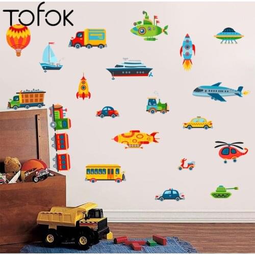 Tofok Cartoon Spaceship Train Balloon Wall Stickers Childrens Room Living Room Bedroom Creative Wall Decals PVC Wall Decor