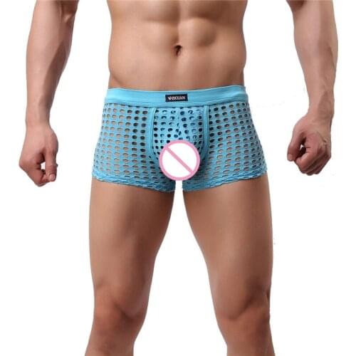 3XL Mens Underwear Mesh Hollow Out Boxer Shorts Fishnet Transparent Boxershorts Calzoncillo Hombre Erotic Gay Panties Breathable