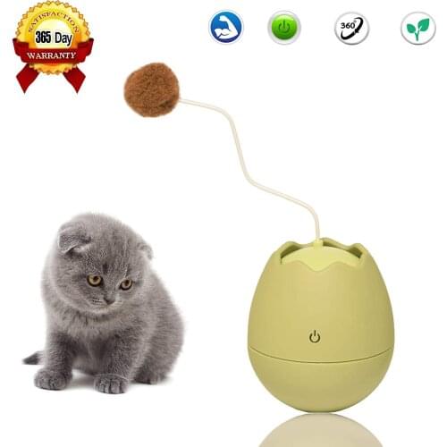 Unimme Electronic Interactive Cat Toy, Eggshell Tumbler Kitten Toy with Automatic Rotating Wand, Robotic Roly-Poly Kitty Toy