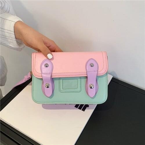 PU Leather Women Mini Crossbody Bags Hit Color Ladies Small Square Shoulder Bag Female Flap Purse Handbags Girls Clutch Tote Bag