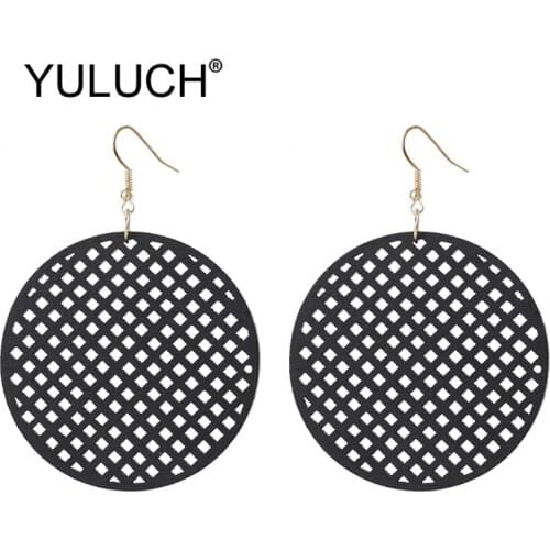 YULUCH Trendy Black Round Wood Pendant Earrings 2019 Ethnic African Indian Simple Fashion Jewelry For Women Wedding Party Gifts