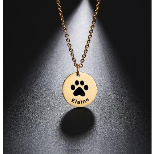 Sipuris Dog Paw Pattern Custom Name Necklace Stainless Steel Personalized Name Pendant Necklace For Women Family Jewelry Gift