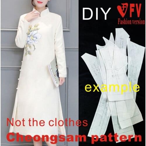 Winter thin cotton long style cheongsam pattern garment design drawing cutting drawing 1:1 pattern physical BQP-19