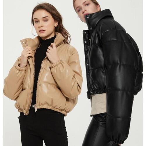 Winter Women Jackets Za Casual Thicken Warm Oversized Parkas Long Sleeve Bubble Jackets Glossy PU Coats Female Pockets Mujer Top