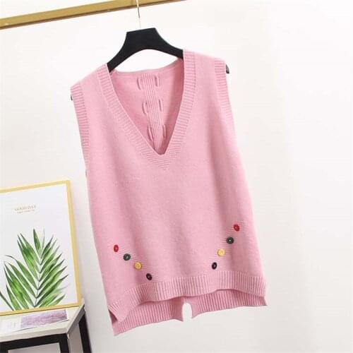 Winter Knitted Sweater Vest Women Pullover Tops 2021 Autumn V-Neck Sleeveless Jacket Student Loose Waistcoat Ladies Tide G655