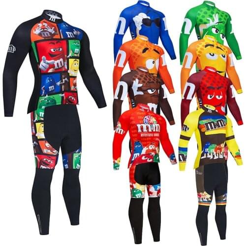 9 colors Winter Funny Cycling Jersey Bib Set Mountain Bike Clothing Mens Thermal Fleece Bicycle Clothes Long Cycling Wear