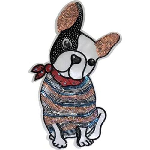 1pcs Cute dog sequins patch vintage embroidered applique fashion clothing decoration sew on patch DIY accessories Motif patch