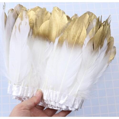 2Meters Spray Gold Silver Goose Feathers Trim Fringe Sewing Shawl Accessory Carnival Dress Decoration Plumes For Crafts 15-20CM