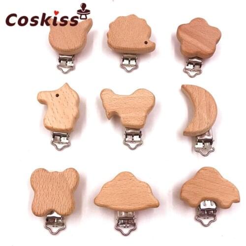2PCS Beech Wood Baby Pacifier Clips Wooden Animal Pacifier Holder Natural Wood Dummy Clips DIY Pacifier Chain Accessory BPA FREE