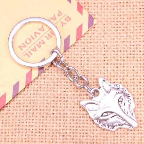 20pcs New Fashion Keychain 31x24mm wolf head Pendants DIY Men Jewelry Car Key Chain Ring Holder Souvenir For Gift