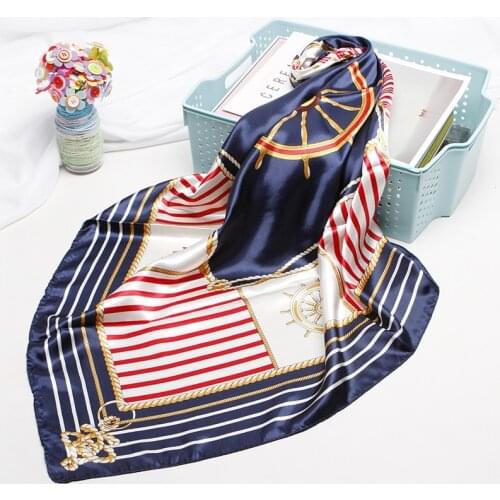 2019 Square Shawls Hair Scarf For Women Striped Print Silk Satin Hijab Scarfs 90cm*90cm Neckerchief Headband Scarves For Ladies