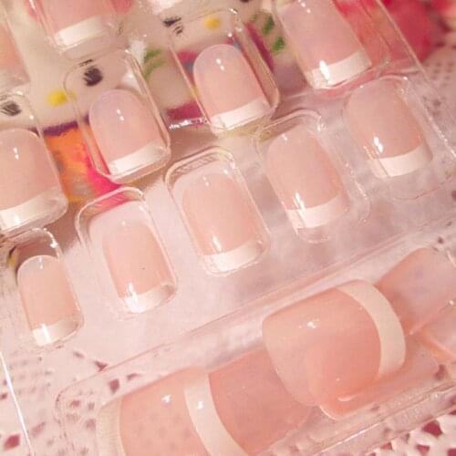 24 Pcs Short Nail Tips Full Coverage Lengthened Fake Nails Elegant Pink Short Square Head DIY Nails Easy WearFalse Nails