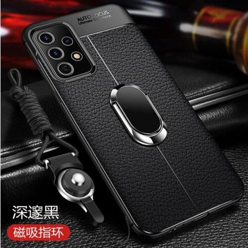 For Samsung Galaxy A52 A72 Case Luxury Leather texture With Ring Silicone protective back cover for Samsung A72 A52 Phone shell