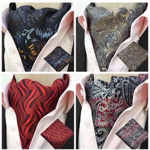 Men Formal Business Paisley Flowers Cravat Ascot Necktie Hanky Pocket Square Set BWTHZ0520