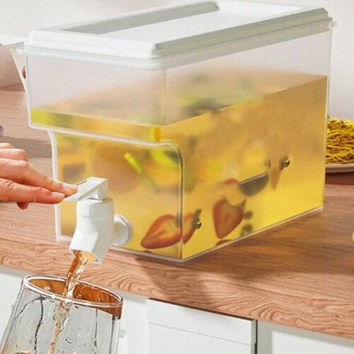 Water Cool Pitcher Jug With Faucet Refrigerator Square Bottle Fruit Lemonade Juice Storage Container Summer Household Kitchen