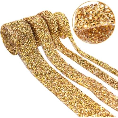 1 Yard Crystal Hot Fix Rhinestones Tape Bling Sewing Trim Ribbon for Costume Clothing Accessories Wedding Dress Iron On Applique