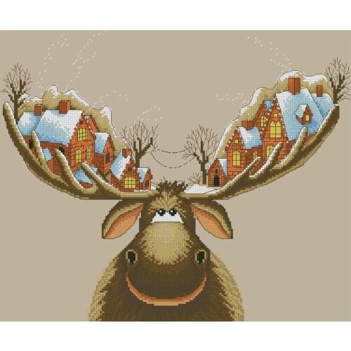 Cities on antlers 2-44-39 cross stitch kit aida fabric 18ct 14ct canvas cotton thread embroidery kits DIY craft set