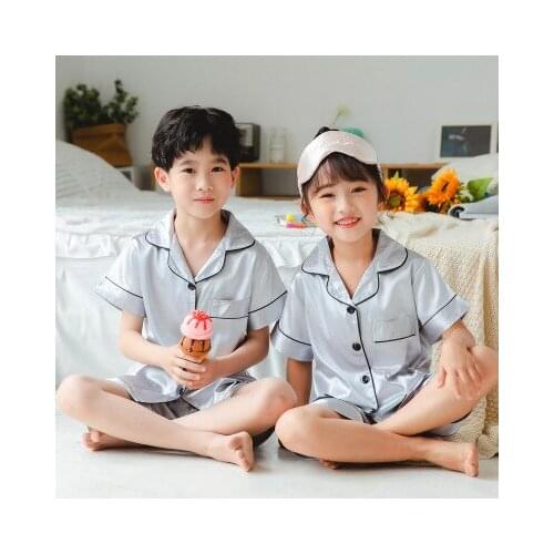 2020 New Summer Children Pajamas Set Silk Short Sleeve Sleepwear Girls Cute Nightwear Suit Comfortable Pajamas Kids Homewear Set