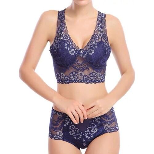 The new full lace bra vest type suit no rims sleep bras thin fashion sexy bra set Womens underwear