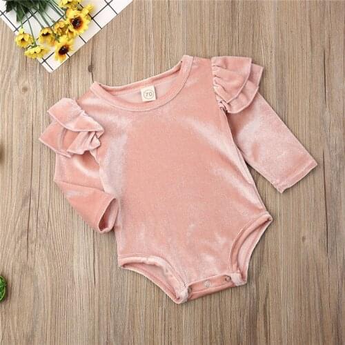 Autumn Newborn Baby Girls clothes Solid Ruffle cotton lovely Jumpsuit round neck kids Toddler long sleeve Bodysuit One-Pieces