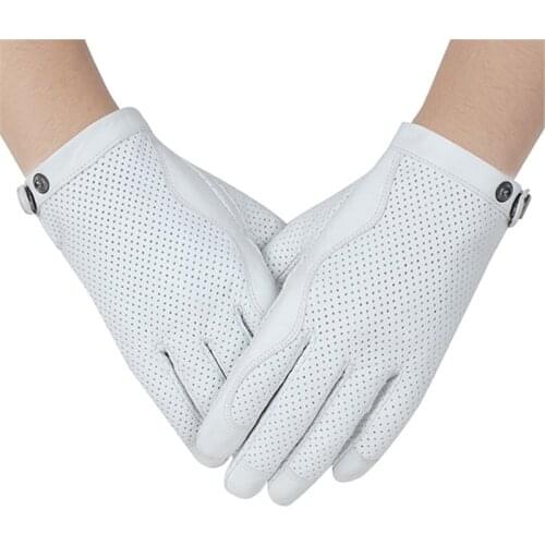 Real Leather Gloves Female Fashion Dots Printed White Sheepskin Driving Men Women Gloves