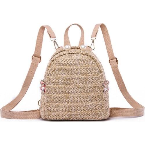 5PCS / LOT Straw Woven Bag Backpack Small Travel Backpacks Women Shoulder School Bags Casual Knitting Knapsack Rucksack Mochila