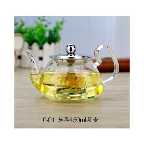 Various Shaped 450ml Heatable Glass Teapot Strainer Herbal Flower Tea Kettle Filter Daily Drinkware Water Bottle Pot