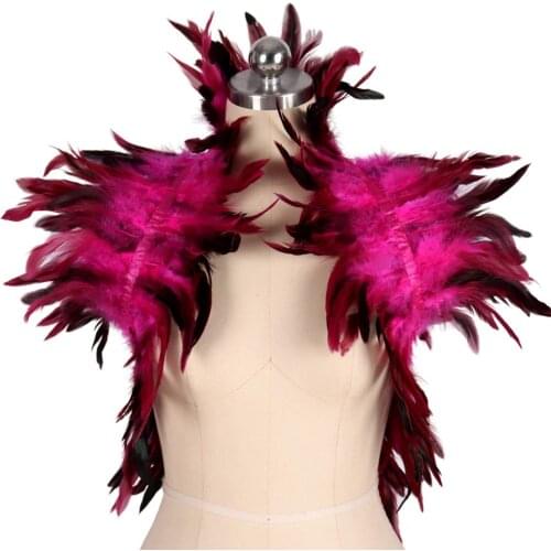 Rose-red Feather Shawl Shoulder Harness Belt Burning Women Body Bondage Tops Soft Strap Cage Neck Sexy Lingerie Plus Size Dance