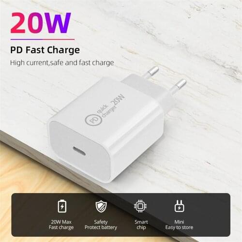 20W PD USB Type C Quick Charger Adapter For iPhone 12 11 Pro XR Xs Samsung S20 Fast Charging EU US UK Plug Travel Power Adapter