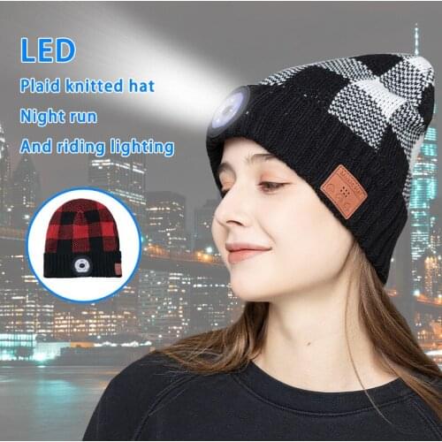 Unisex USB Rechargeable Lighted Cap LED Beanie Hat With Bluetooth With Built-in HD Stereo Wireless Headphone Removable Bonnet