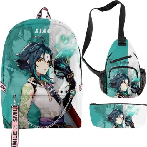 Unisex Genshin Impact Backpack Schoolbag 3pcs/Set Japan Anime Boys Girls Cartoon Comic Oxford Waterproof Travel Bicycle Backpack
