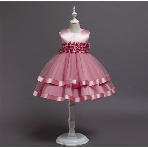 Flower Vintage Satin Baby Girls Dress Opening Ceremony Clothing Tutu Party Elegant Wear Girls Princess Dress Kids Vestidos
