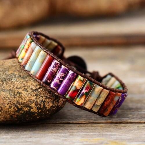 Vintage Beads Leather Wrap Bracelets W/ Jaspers Beaded Bracelet Femme Bohemian Jewelry Bijoux Dropship Wholesale