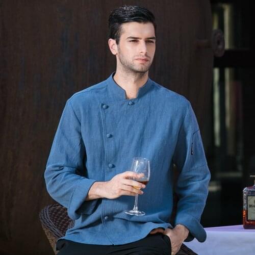 High quality chinese restaurant chef uniform breatable ramie cook clothes classical button closure chef coat
