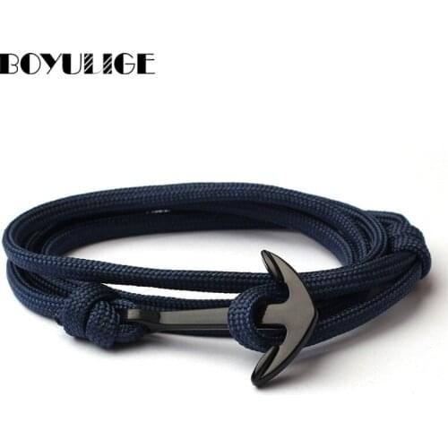 High quality anchor bracelet Men Jewelry Adjustable Black Gold Silver Multilayer survival Rope Friendship Bracelets For Women