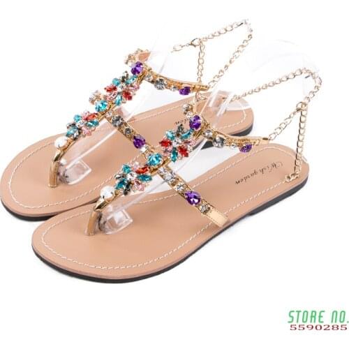 2020 NEW Women`s Fashion summer bohemia diamond sandals T-strap thong flip flops Slippers Femal Casual beach shining boho shoes