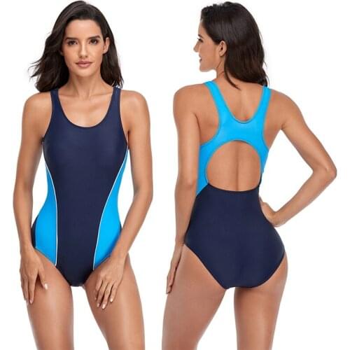 Ladies' Wirefree With Chest Padded One-Piece Slim Swimwear Summer Conservative O-Neck Jumpsuit Bikini Swimsuit