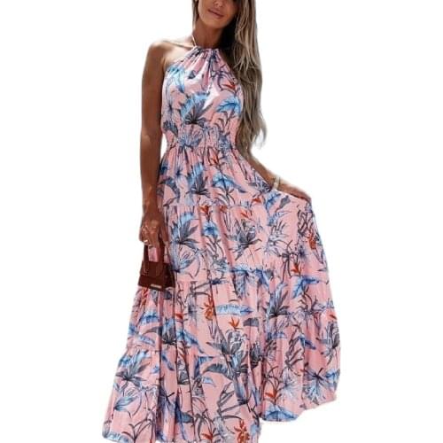 2021 High Quality Fashion Sexy Floral Halter Dress new Summer Bohemian Style Long Skirt Women