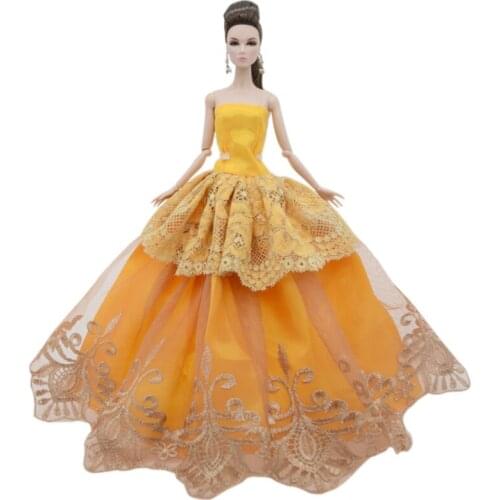 1:6 Orange Floral Off Shoulder Princess Dresses Clothes For Barbie Doll Outfits Wedding Gown 1/6 BJD Dolls Accessories Girl Toys