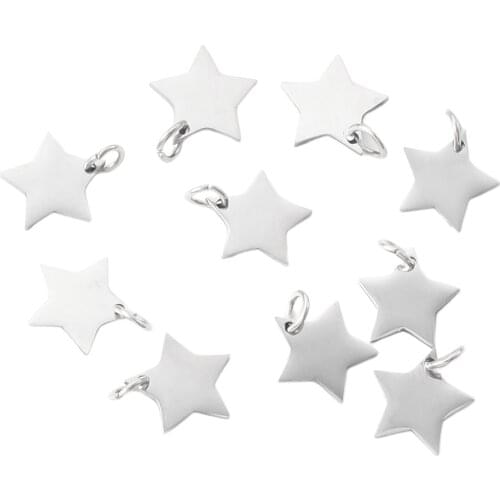 10pcs/set Metal Star Shape Pendant Charms Jewelry Bracelet Sweater Chain Scrapbooking Project Making Findings Crafts Silver